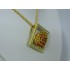 P344 ~ 14k Yellow & Orange Sapphires w/ Diamonds Pendant