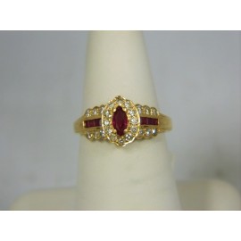 R717 ~ 14k Marquise Ruby & Diamond Ring